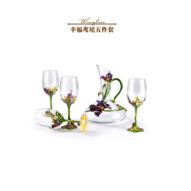 阿马罗尼珐琅彩水晶玻璃幸福鸢尾花红酒酒具套装