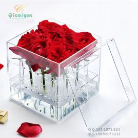 亚克力玫瑰花盒 有机玻璃花盒定制 透明花盒 亚克力玫瑰花收纳盒
